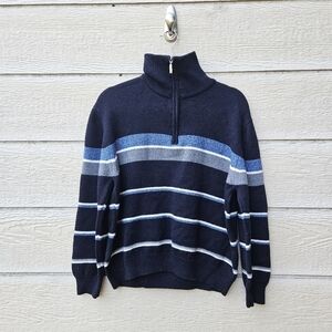Gionfriddo navy wool blend quarter zip sweater blue and white stripes large